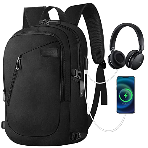 Mochila computador portátil 15,6/17,3 polegadas, mochila para portátil anti-roubo impermeável com porta USB, mochila de trabalho homem negócio diário de viagem, preto