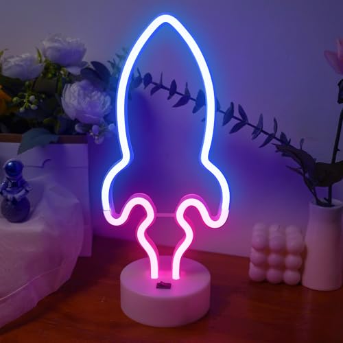 Aslanka Luz noturna LED de foguete - USB/bateria néon quarto tomada luz decoração crianças presente quarto decoração