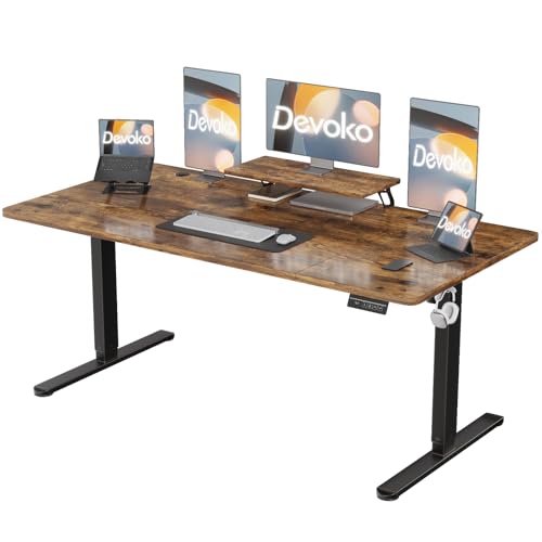 Devoko 200 × 80 cm mesa elétrica de altura ajustável, com suporte para monitor, mesa de computador, com 2 funções de memória de altura, para quarto, estúdio, escritório