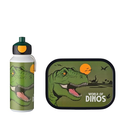 Mepal - Lunch Set Campus - Lunch Set for Children with Pop-up Drink Bottle & Lunch Box - Lunch Set For School ou On The Go - BPA-free - 400 ml 750 ml - Dino,