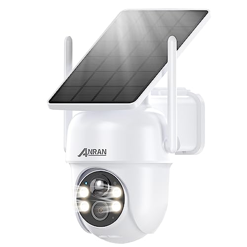 ANRAN 5MP FHD Câmara de vigilância solar exterior, 2,4 GHz Wi-Fi, câmara sem fios com painel solar integrado e holofotes, 360° PTZ, deteção PIR, visão noturna cor, áudio de 2 vias, Q04 Max