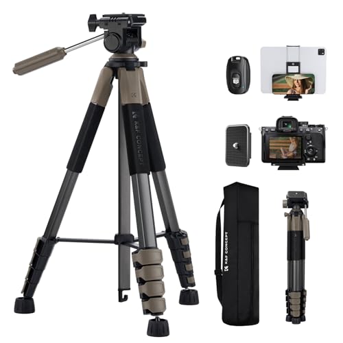 K&F Concept Tripé leve portátil 190 cm S255A3 BV01 Tripé para telemóvel de tubo perfilado de 5 lados para DSLR, câmara SLR digital, telemóvel, etc., com clipe para telemóvel