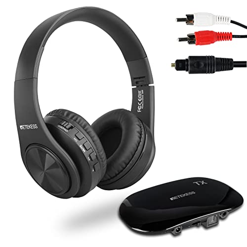 Retekess TA005 Auriculares sem fios para TV, auriculares TV sem fios, bateria recarregável integrada, compatível com entrada estéreo, AUX e RCA, alto volume para idosos