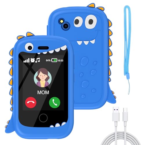 Alutoria Smartphone crianças, telemóveis crianças com chamadas, SOS, 17 jogos, lanterna, música, câmera, telemóvel para crianças dos 4-9 anos jogos de puzzle Natal aniversário (preto brilhante)