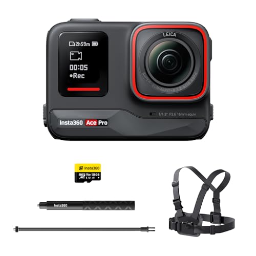 Insta360 Ace Pro Kit de inverno: Câmara de ação impermeável projetada com Leica, sensor de crachá de 1/1,3", redução de ruído IA imagem máxima, 4K a 120 fps, ecrã rebatível de 2,4" e funções de IA