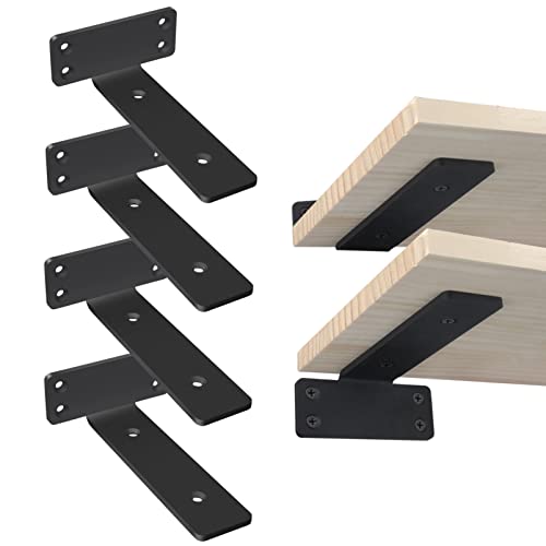 GUWINA 4 peças suportes prateleiras de parede, 15 cm preto invisíveis suportes prateleiras de metal, industrial pesado quadro estante para cozinha livros exterior