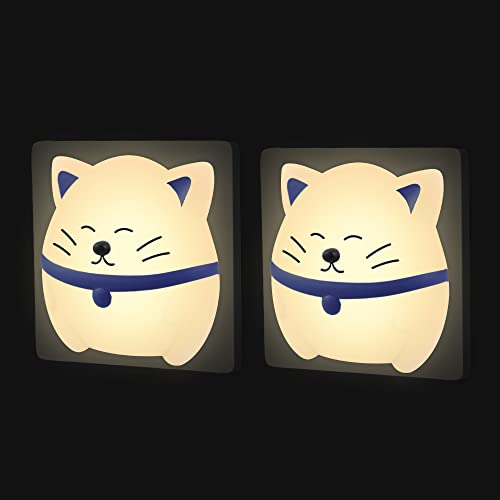 Luz noturna bebé com tomada, com sensor crepúsculo, 2 peças candeeiro de mesa de cabeceira gato para quarto recém-nascido, luz de remoção infantil, candeeiro de parede LED para crianças, presente de