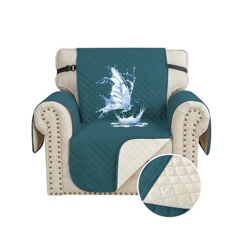 CYCMACO Capa para sofá impermeável de 1 lugar, capas para poltronas anti-arranhões gatos, Couch Cover antiderrapante anti-manchas, universal, com apoios de braços, lavável, verde escuro