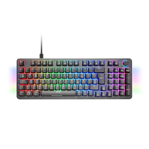 Mars Gaming MKPRO, teclado mecânico de jogos completo, RGB cromado, interruptores hot-Swap mecânicos, anti-hosting, roda de controlo, software avançado, multiplataforma, Switch azul, espanhol, preto