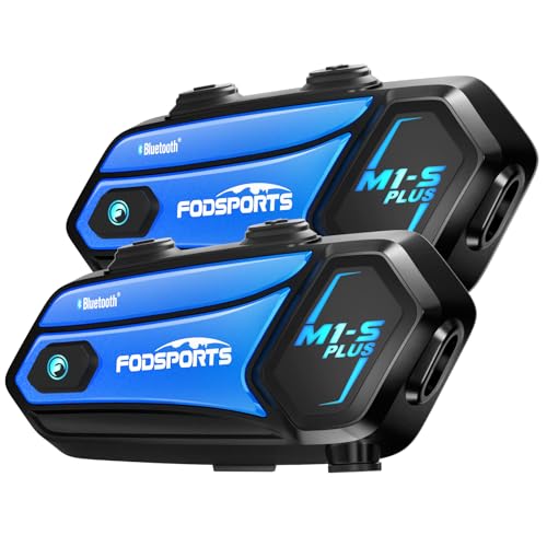 Fodsports M1-S Plus Intercomunicador capacete moto, 8 motociclistas de 2000 m, indicações de voz em 7 idiomas, mistura de áudio por cabo AUX/partilhar música/emparelhamento universal/rádio FM