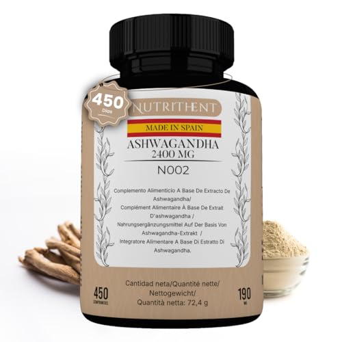 450 Comprimidos Ashwagandha de alta potência para 450 dias, 2400 mg por compressão com concentração 50:1 | VEGANO - sem glúten - sem OGM.