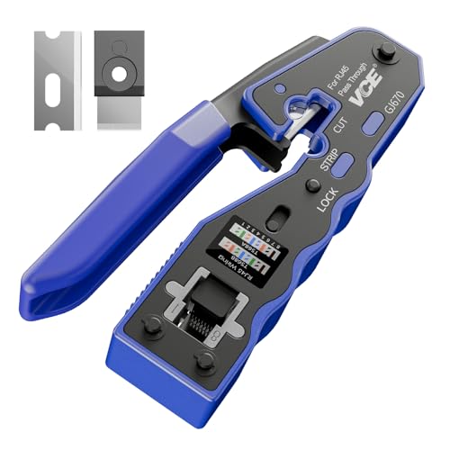 VCE Crimpadora profissional RJ45 para Cat7/Cat6A/Cat6/Cat5E conector - GJ670BL ferramenta de crimpagem universal com função de corte e Desforre compatível com RJ11/RJ12