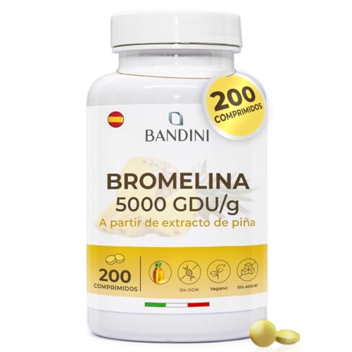 Bandini® Bromelina forte renante 5000 GDU/g | 200 comprimidos gastrorresistentes - Enzima Digestiva, extrato natural de ananás - alta dose, vegano | Adequado para todos os tipos de dietas - sem