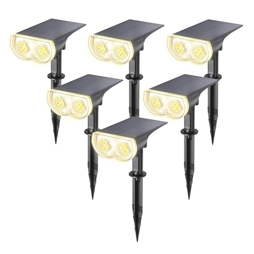 Linkind Luzes solares LED para exterior e jardim, holofote solar com sensor de luz, branco quente, 3000 k 800 lm, lâmpada solar impermeável IP65 para iluminação de caminhos, pátio, terreza e campismo