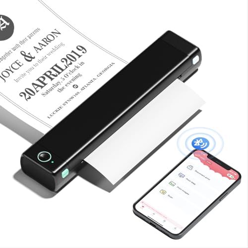 Phomemo M08F Impressora portátil A4 para impressora térmica de viagem - impressora Bluetooth portátil para uso doméstico no escritório, compatível com portáteis e smartphones, cor preta