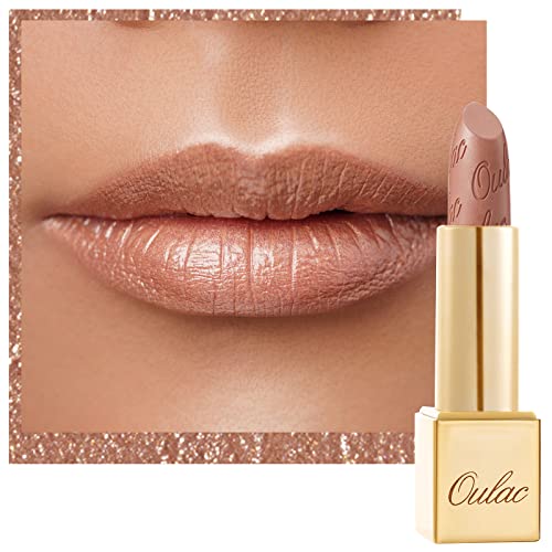 OULAC Batom dourado nu brilho metálico, brilho 3D de longa duração, barras de lábios de alta pigmentação e cobertura total, fórmula cremosa e hidratante, vegan, 4,3 g, (10) Sahara Gold