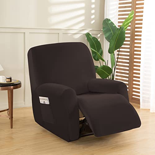 OKYUK Capa de poltrona Relax, alta elasticidade para poltrona Relax reclinável, capa reclinável, 4 peças, com bolsos laterais, removíveis e laváveis, capas de proteção (café)