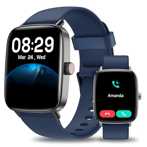Yoever Relógio inteligente mulher homem, 1,85" Smartwatch com chamadas e Whatsapp notificação, SpO2/Pulsómetro/sonho/podómetro, 110 modos de desporto, 2 correias, IP68 para Android iOS azul