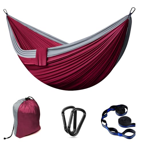 Rede para acampar ao ar livre rede de viagem, 2 pessoas até 300 kg, 300 x 200 cm, para-quedas de nylon | inclui 2 mosquetões e 2 correias de nylon, para jardins interiores e exterior