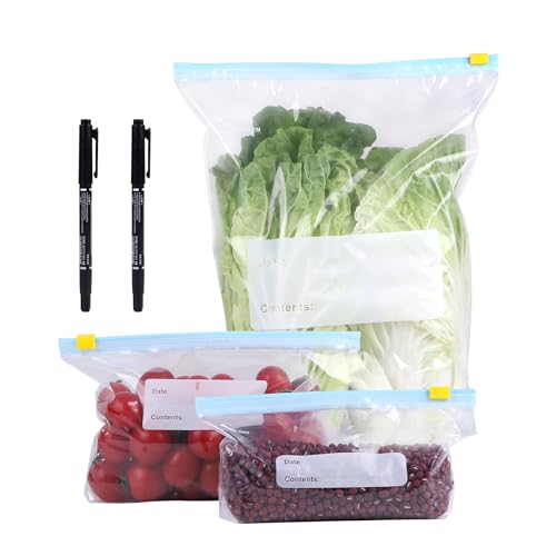 LALAGO Sacos de armazenamento reutilizáveis, sacos de congelação reutilizáveis de 120 peças, sacos para alimentos sem BPA, sacos para congelar alimentos de primeira qualidade Zip armazenamento