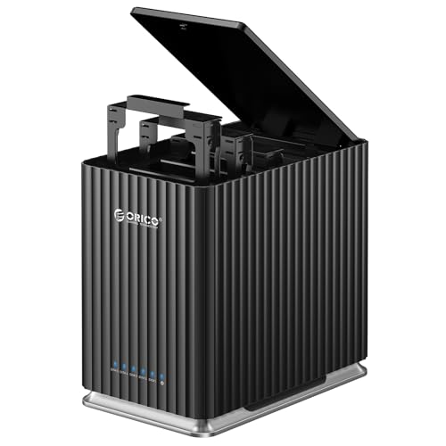 ORICO Caixa externa para 5 discos rígidos, USB 3.1 tipo-C sem ferramentas, capa dupla com adaptador de 12 V/10 A, máximo. 110TB para dados domésticos, 9758C3