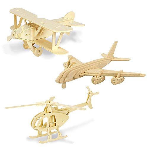 Georgie Porgy Quebra-cabeças de madeira 3D puzzle de modelo coleção de animais brinquedo de construção kit Kids Jigsaw Toy Idade 5 (3 peças, avião albatros helicóptero avião de passageiros)