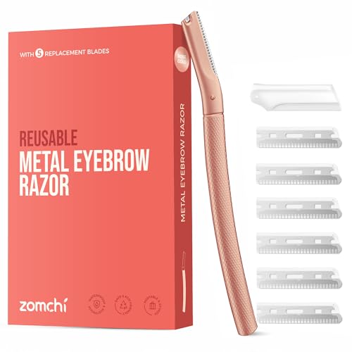 ZOMCHI Lâmina facial mulher - ilhós para sobrancelhas e ferramenta facial dermaplaning - com 6 lâminas - ouro rosa