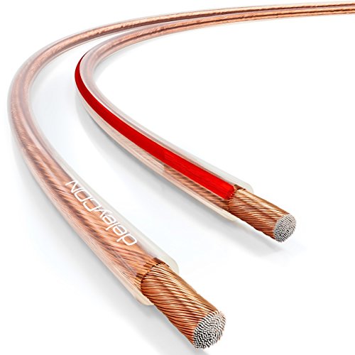 deleyCON 50 m Cabo de altifalante 2 x 1,5 mm² alumínio revestido de cobre CCA marca de polaridade 2 x 48 x 0,20 mm trança BauPVO/CPR - transparente