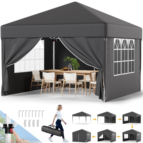 Devoko - Gazebo dobrável 3 x 3 impermeável, para jardim, exterior, ajustável em altura em 3 partes, cor cinzenta