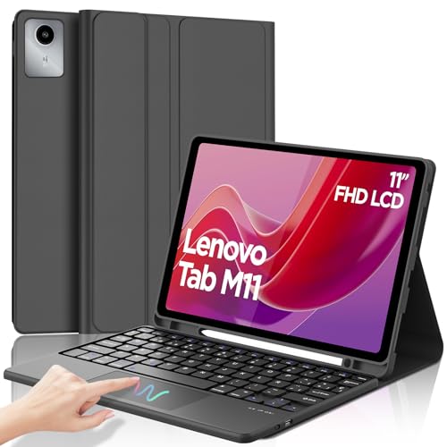 IVEOPPE Capa com teclado Lenovo Tab M11 com Touchapad, Lenovo Tab M11 capa com teclado, camada de teclado Trackpad espanhol Ñ removível Bluetooth para Lenovo Tab M11 TB330FU/ TB330XU 2024 11", preto