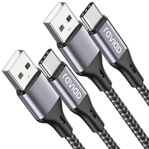 RAVIAD Cabo USB C 2 Pack 1 M, cabo carregador tipo C carregamento rápido e sincronização nylon cabo USB C para iPhone 16 15, Samsung S24 S22 S21 S20 Note 20 Redmi Note 11 Huawei P40 P30 P30 P30 P20 Go