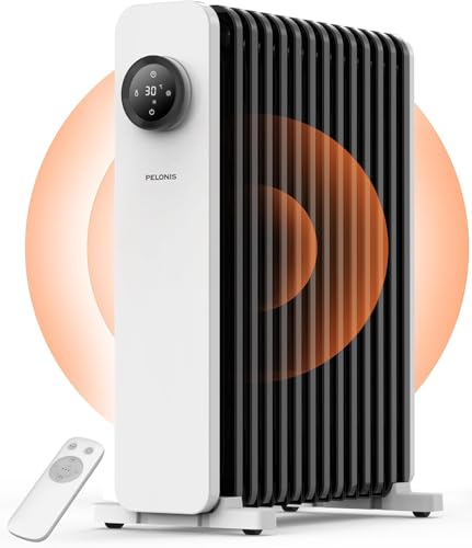 PELONIS Radiador elétrico de óleo de 2500 W, 13 elementos, termóstato, ecrã de controlo LED, controlo remoto, 3 modos, radiador de óleo baixo consumo com proteção contra sobreaquecimento