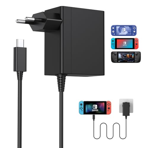 Carregador para Nintendo Switch, 45 W adaptador de carregamento rápido tipo C para Switch Lite/Switch OLED/Switch Deck/Switch Dock/Switch Pro Controller, suporte para modo TV, com cabo Switch de 1,5 m