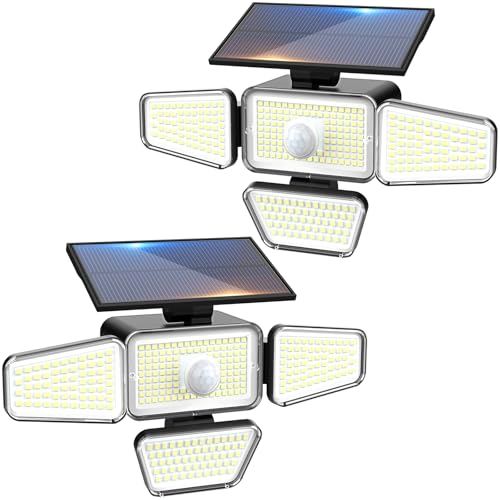 Peasur Luz solar exterior com sensor de movimento, holofotes LED exteriores solares com 3 modos 318 LEDs, luzes solares de segurança, impermeável iluminação de 360° para jardim, garagens, caminhos