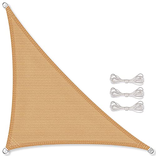 CelinaSun Toldo de sol para jardim e varanda Incl. Cordas de fixação HDPE triângulo retângulo 3,6 x 3,6 x 5,1 m bege areia proteção solar respirável
