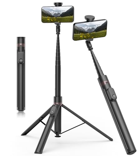 TONEOF 180 cm Vara automática Selfie tripé, tripé para telemóvel com controlo remoto magnético recarregável, suporte móvel rotativo de 2 eixos de 360°, tripé estável para iPhone/Android-preto