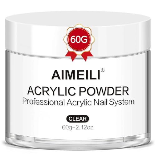 AIMEILI Pó acrílico transparente, pó acrílico para unhas aplicação acrílica para unhas extensão de unhas manicure francesa esculpida de unhas, 60 g