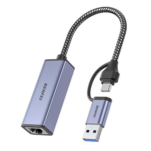 BENFEI Adaptador USB 3.0 para Ethernet RJ45 10/100/1000 Gigabit Ethernet LAN compatível com MacBook, Surface Pro, PC portátil com Windows7/8/10, XP, vista, Mac[caixa de alumínio e cabo de nylon]