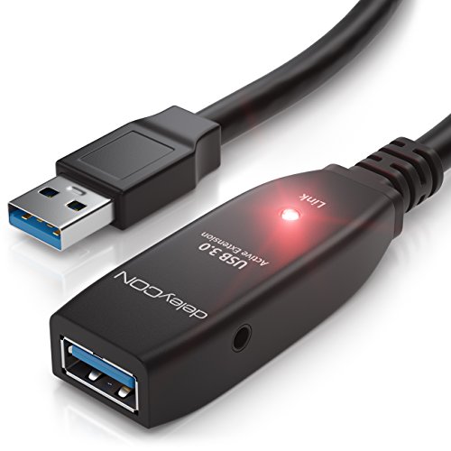 deleyCON 5 m Cabo de extensão USB 3.0 cabo repetidor com sinal de amplificação ativo de saída 5 Gbit/s USB tipo A macho para entrada tipo A fêmea - preto