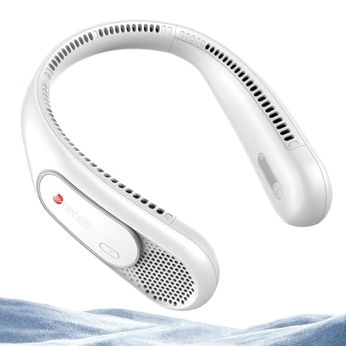 Ventoinha de pescoço, 6000 mAh ventilador de pescoço portátil recarregável USB, 3 velocidades, ventilador de pescoço portátil sem pás para homens, mulheres, crianças, interiores e exteriores (branco)