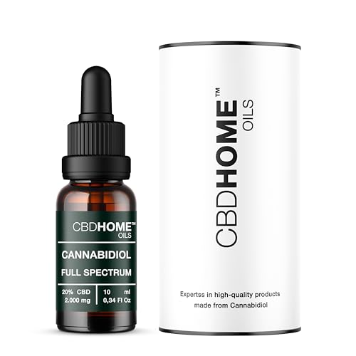CBD HOME Oil Óleo CBD 20% Full Spectrum - 10 ml, 2.000 mg - Bases ecológicas de óleo de coco e cânhamo - Enriquecido com 20% CBD espectro completo e ômega 3-6-9 - fabricado na UE