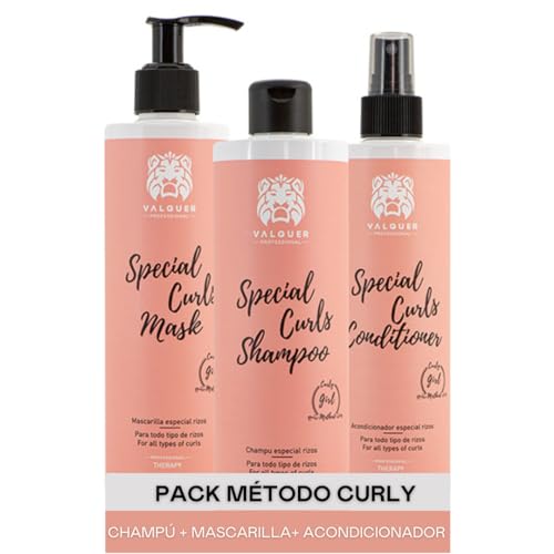 Válquer profissional Pack método Curly champô 400 ml máscara 290 ml condicionador 300 ml especial caracóis perfeitos, cabelos encaracolados, sem sulfatos, sem sal. Até 96% de origem natural