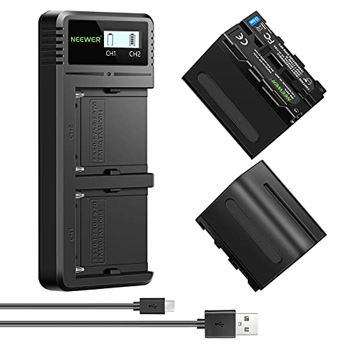 NEEWER Carregador rápido carregador USB duplo com 2-pack baterias de substituição NP-F970 de 6600 mAh, compatível com Sony NP-F970 NP-F960 NP-F950 NP-F930 NP-F570 NP-F5570 NP-F5555555P-F5555P-F55570 0