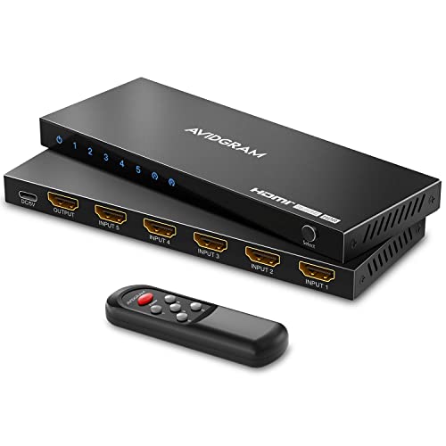 8K Switch 2,1 HDMI 5 em 1 out, AVIDGRAM interruptor HDMI 5 em 1 saída 4k 120hz com controlo remoto IR, 5 portas 8K 60Hz Selector Hub compatível com 8K 48Gbps