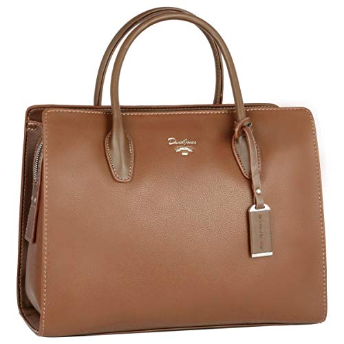 David Jones - Bolsa de mão grande mulher - senhora Tote Shopper pele couro PU - malas de ombro tiracolo vários bolsos - trabalho moda alça superior, Marrom, Talla única, Elegante