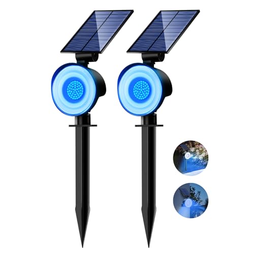 nipify 2 focos solares LED de exterior, 3 modos, luzes solares de jardim potentes, impermeáveis lâmpadas solares para pátio, garagem, pátio, parede, relva (azul)