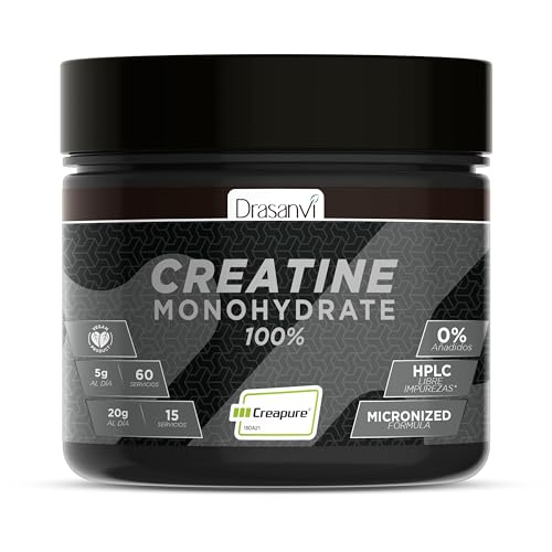 CREATINA CREAPURE DRASANVI| Suplemento desportivo para aumentar a massa muscular, melhorar o desempenho e obter uma rápida recuperação muscular, creatina monohidratada Creapure 300 g