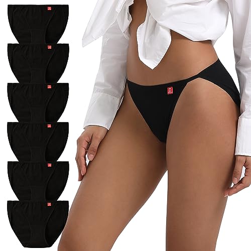INNERSY Cuecas de mulher algodão de perna alta cuecas biquíni desportiva roupa interior confortável pack de 6