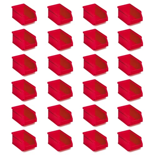 Tayg Conjunto de 24 torneiras de plástico empilháveis número 51, organizador de parafusos, gavetas, caixa de armazenamento, baldes de plástico retangulares, 17 x 10 x 8 cm, vermelho)