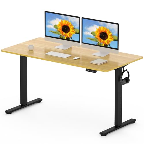 FLEXISPOT EN1 MAX, 140 x 80 cm, secretária elevável elétrica com placa inteira mesa de elevação, Standing Desk, mesa elevável secretária com 2 ganchos e 4 funções de memória